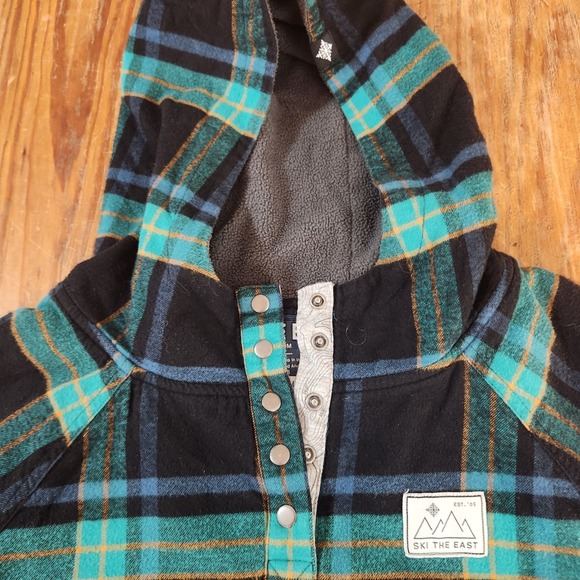Ski the East Women's Flannel Fleece Lined Henley Hoodie Med Organic Recycled - Picture 12 of 15